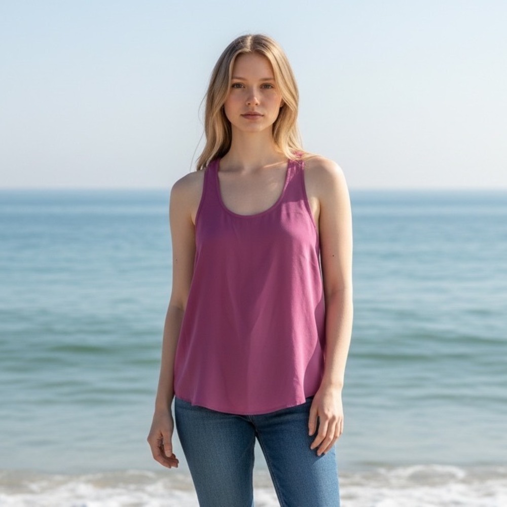 Joie Orchid Pink 100% Silk Racerback Tank Top XS Pocket Scoop Neck Breezy Tropic
